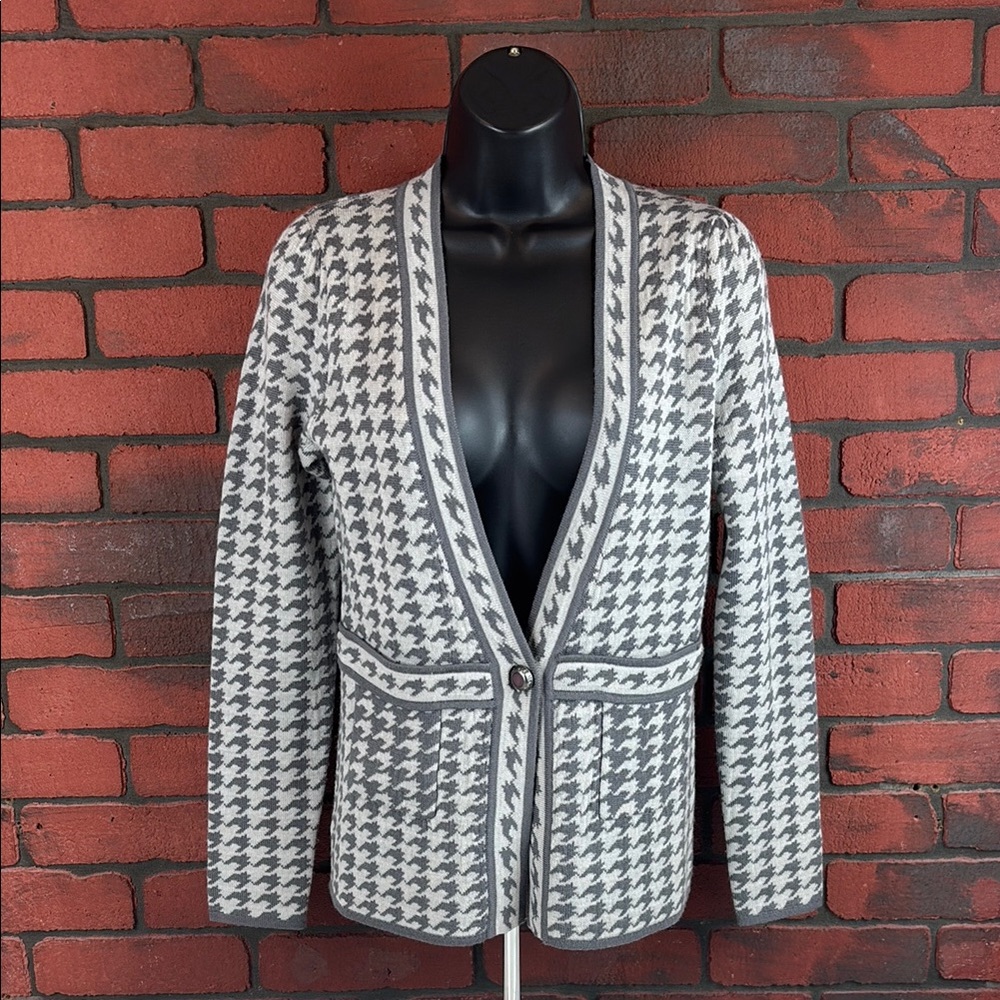 Marisa Christina Cardigan Womens Small Wool Blend Gray Houndstooth